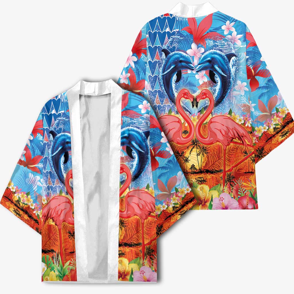 Hawaiian Love-Couple Dolphins and Flamingos Kimono LT03 - Polynesian Pride