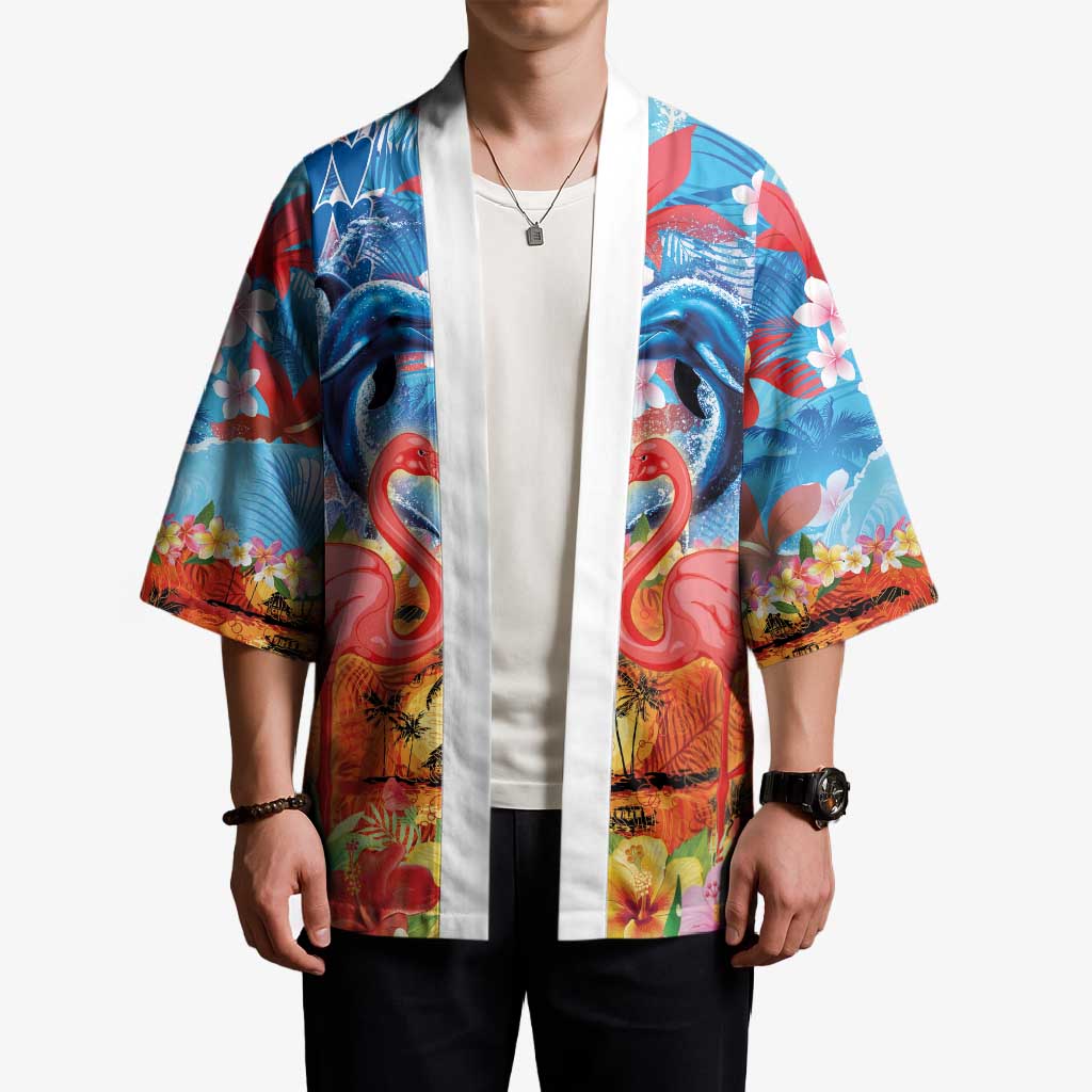 Hawaiian Love-Couple Dolphins and Flamingos Kimono LT03 - Polynesian Pride