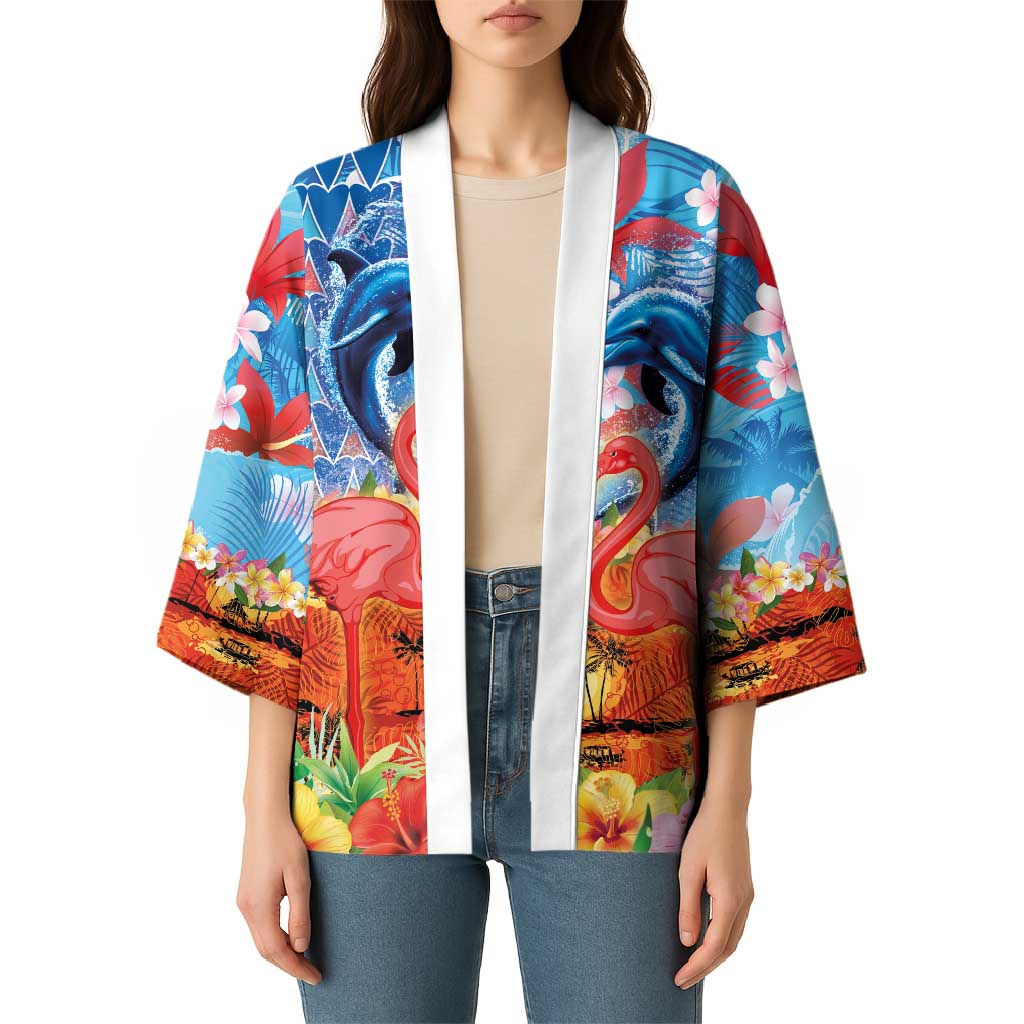 Hawaiian Love-Couple Dolphins and Flamingos Kimono LT03 - Polynesian Pride