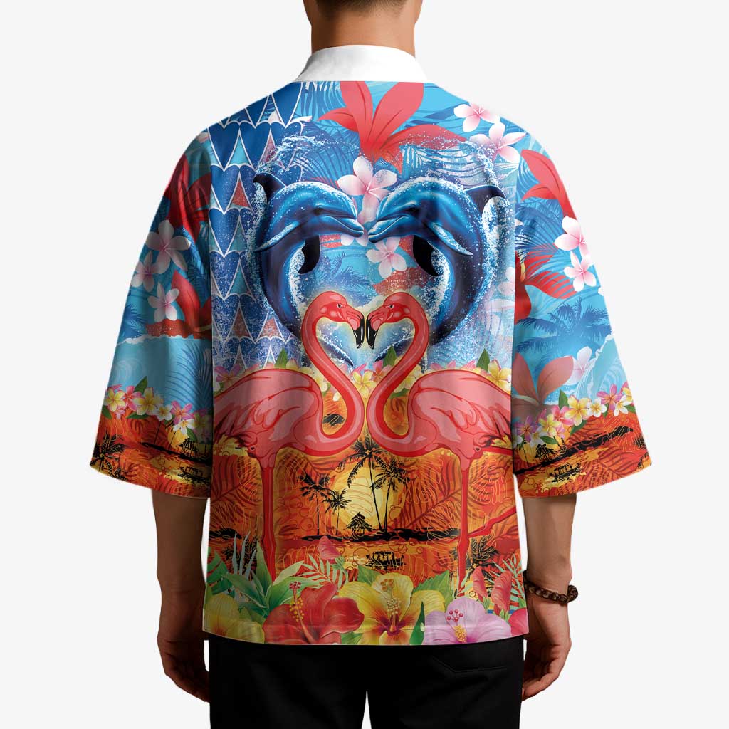 Hawaiian Love-Couple Dolphins and Flamingos Kimono LT03 - Polynesian Pride