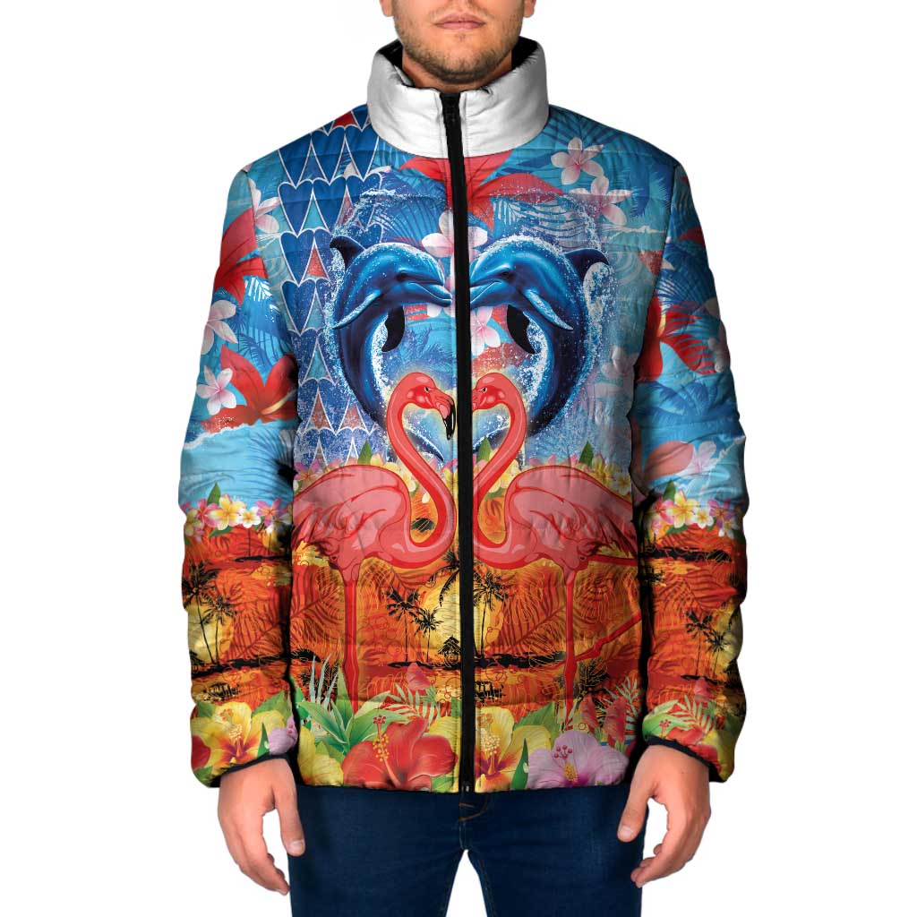 Hawaiian Love-Couple Dolphins and Flamingos Padded Jacket LT03 Men Multicolor - Polynesian Pride