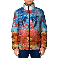 Hawaiian Love-Couple Dolphins and Flamingos Padded Jacket LT03 Men Multicolor - Polynesian Pride