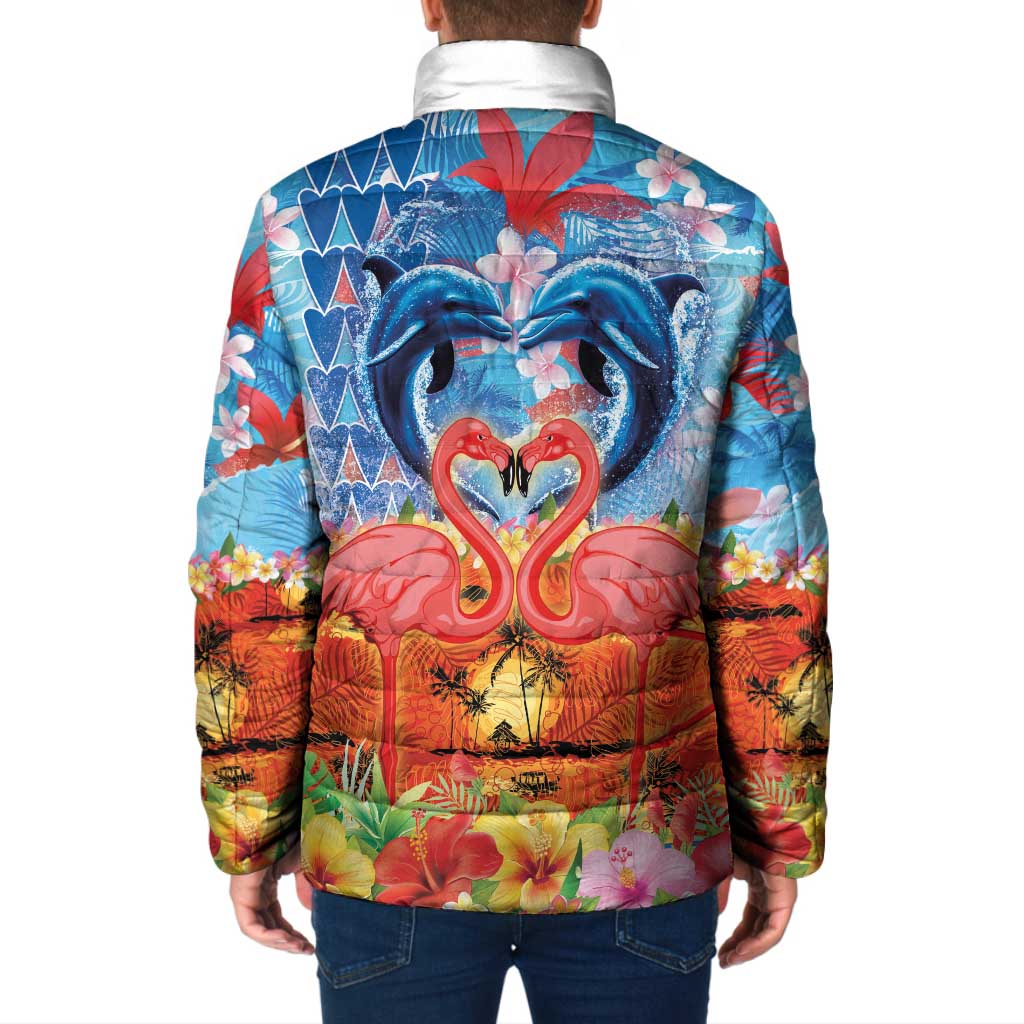 Hawaiian Love-Couple Dolphins and Flamingos Padded Jacket LT03 - Polynesian Pride