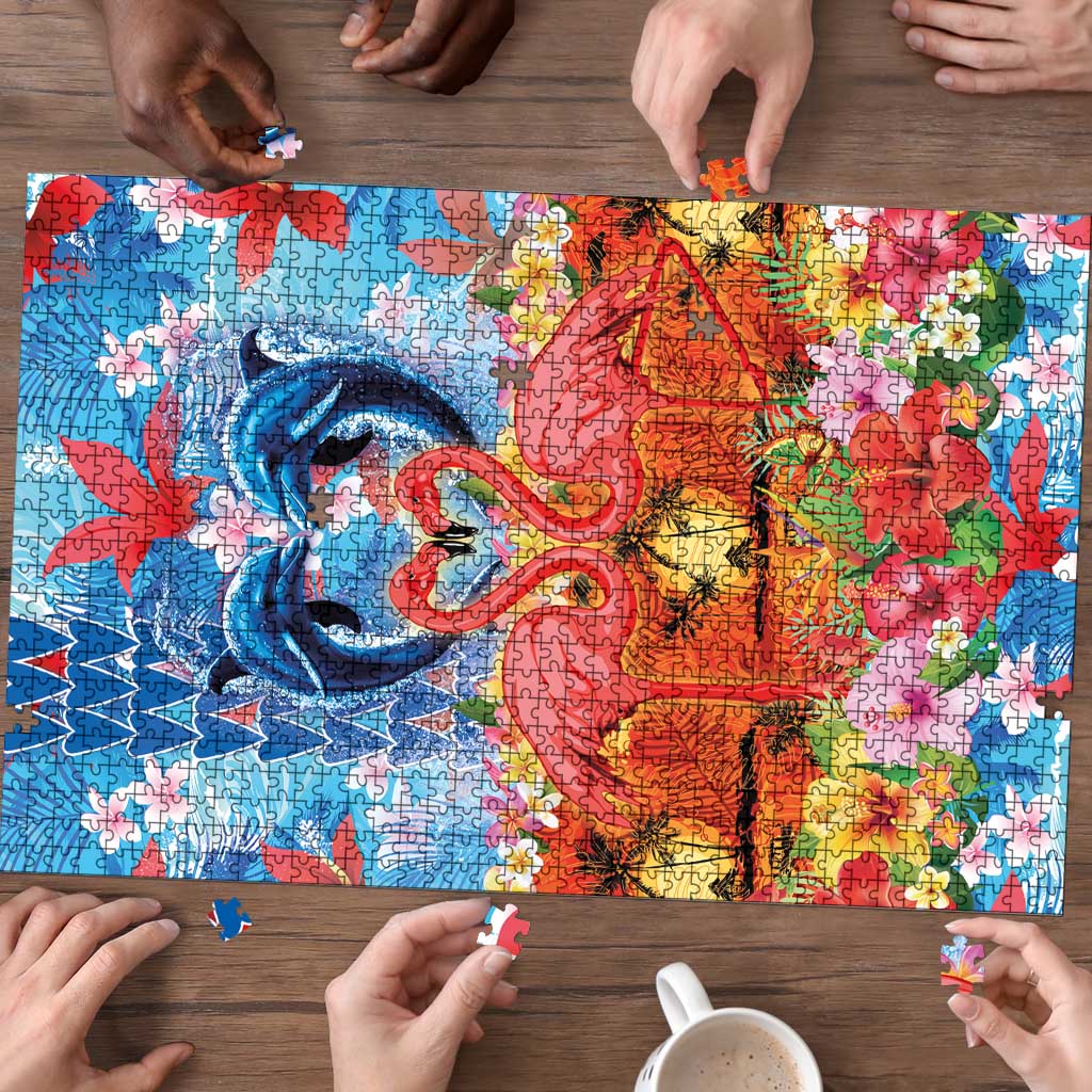 Hawaiian Love-Couple Dolphins and Flamingos Puzzle LT03 - Polynesian Pride