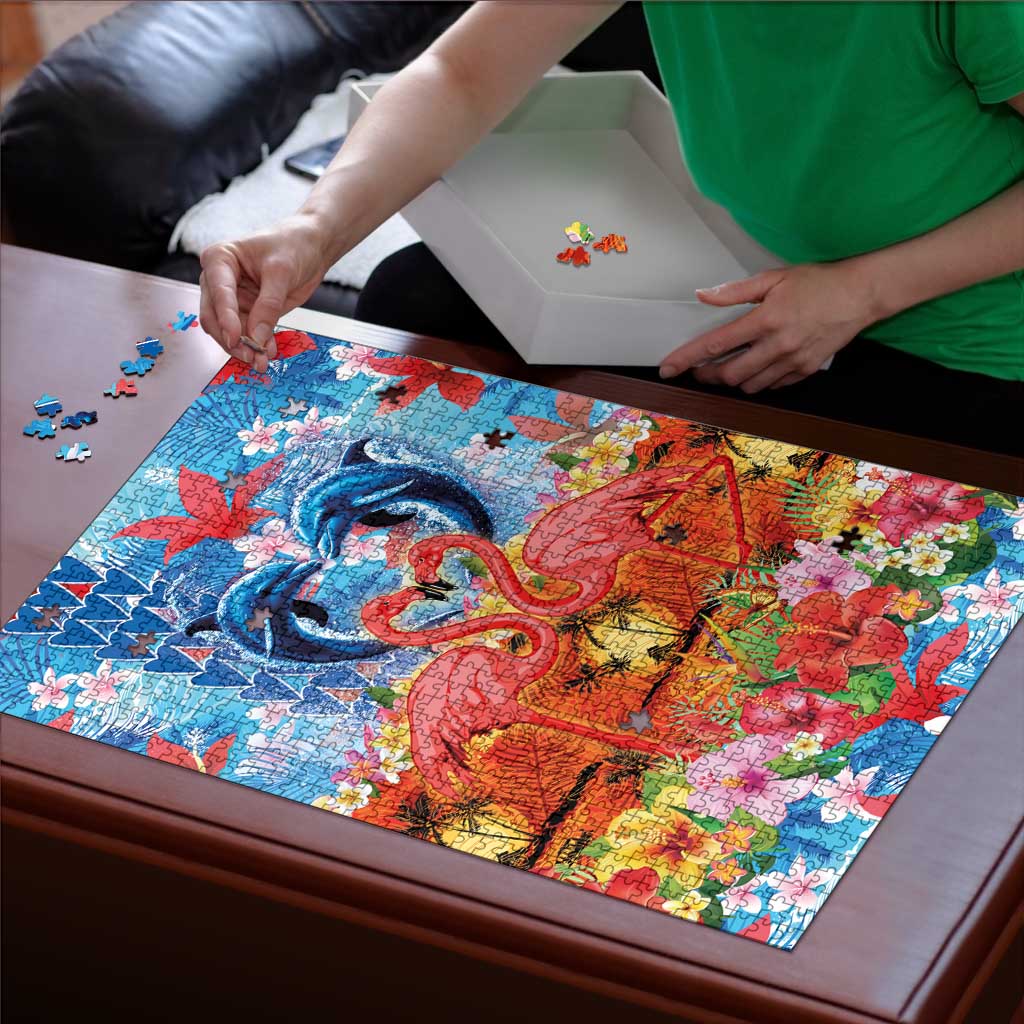 Hawaiian Love-Couple Dolphins and Flamingos Puzzle LT03 - Polynesian Pride