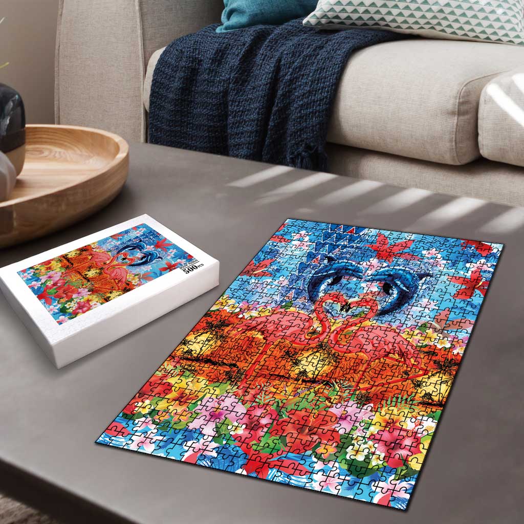 Hawaiian Love-Couple Dolphins and Flamingos Puzzle LT03 - Polynesian Pride