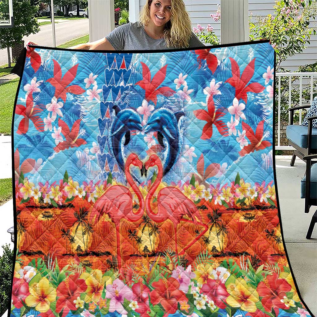 Hawaiian Love-Couple Dolphins and Flamingos Quilt LT03 Multicolor - Polynesian Pride