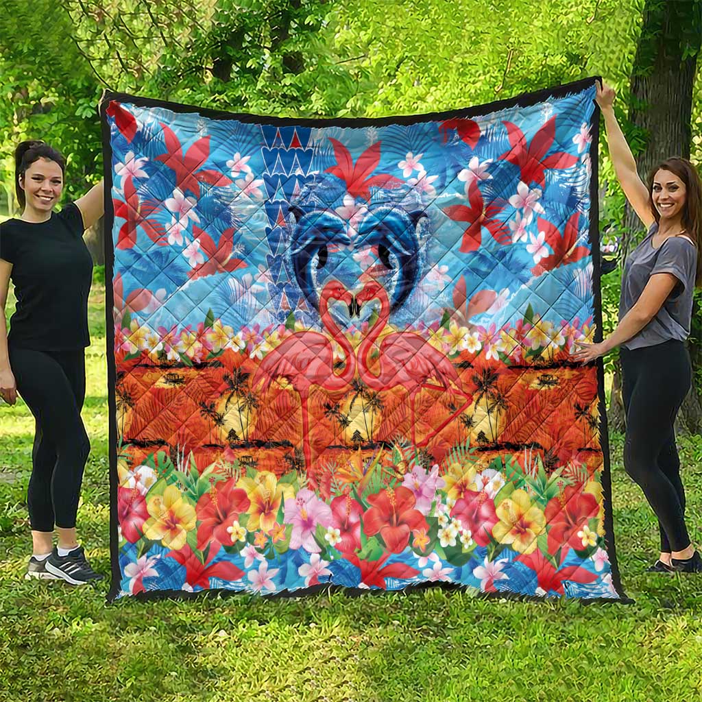 Hawaiian Love-Couple Dolphins and Flamingos Quilt LT03 - Polynesian Pride