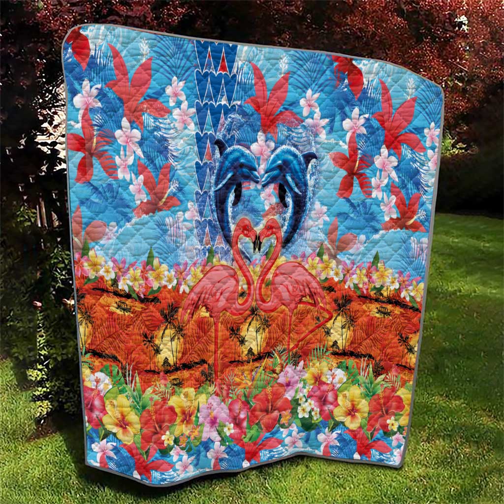 Hawaiian Love-Couple Dolphins and Flamingos Quilt LT03 - Polynesian Pride