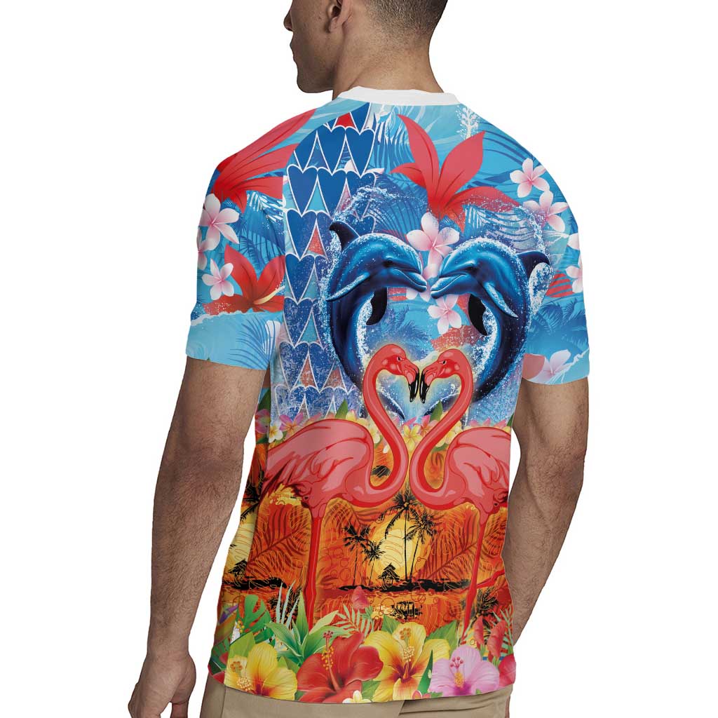 Hawaiian Love-Couple Dolphins and Flamingos Rugby Jersey LT03 - Polynesian Pride