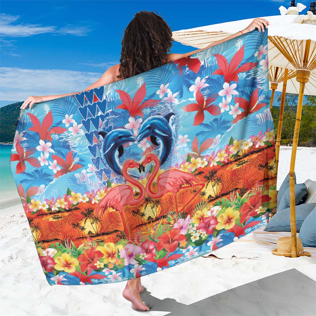 Hawaiian Love-Couple Dolphins and Flamingos Sarong LT03 One Size 44 x 66 inches Multicolor - Polynesian Pride