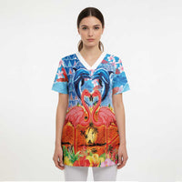 Hawaiian Love-Couple Dolphins and Flamingos Scrub Top LT03 - Polynesian Pride