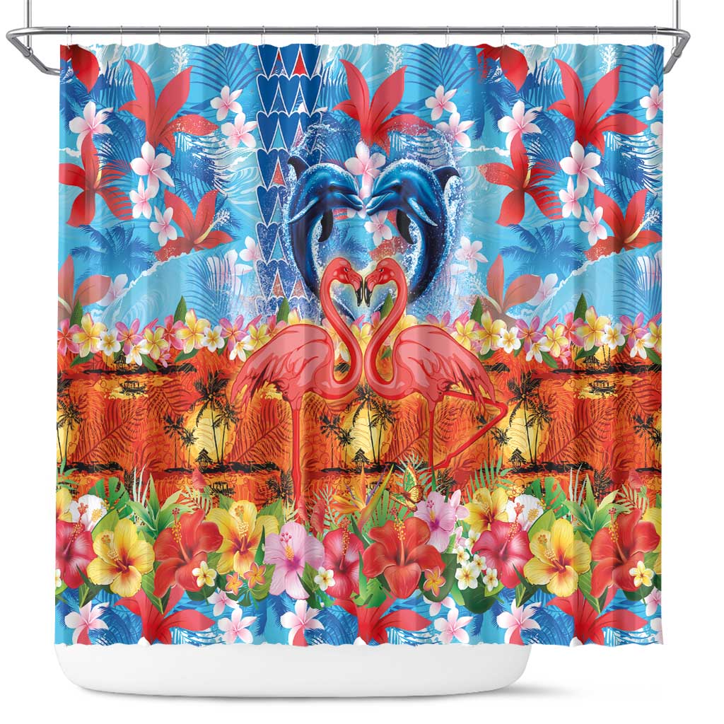 Hawaiian Love-Couple Dolphins and Flamingos Shower Curtain LT03 Multicolor - Polynesian Pride