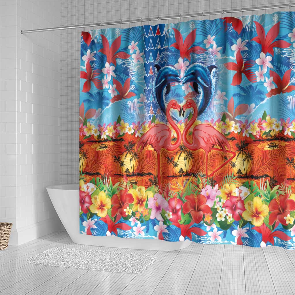 Hawaiian Love-Couple Dolphins and Flamingos Shower Curtain LT03 - Polynesian Pride