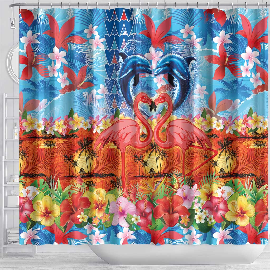 Hawaiian Love-Couple Dolphins and Flamingos Shower Curtain LT03 - Polynesian Pride
