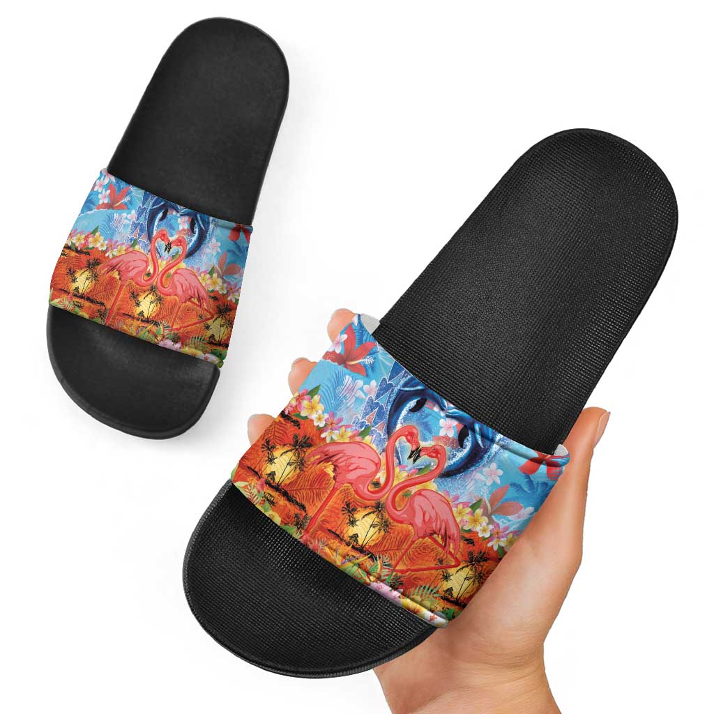 Hawaiian Love-Couple Dolphins and Flamingos Slide Sandals LT03 - Polynesian Pride