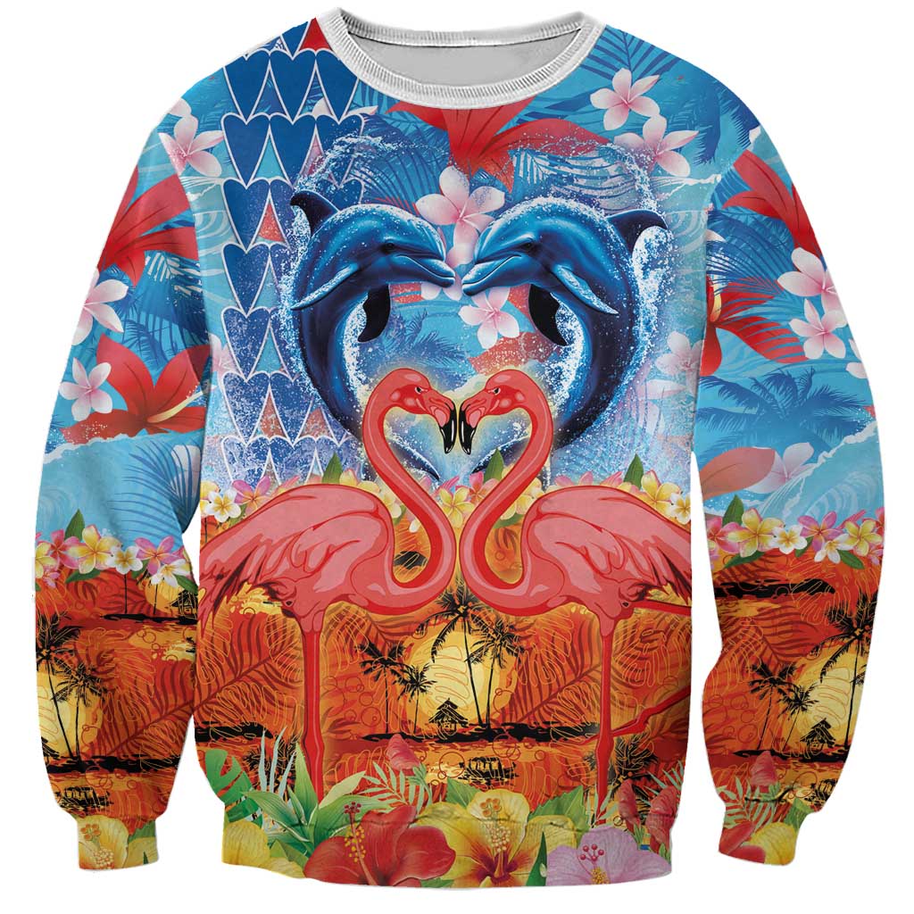 Hawaiian Love-Couple Dolphins and Flamingos Sweatshirt LT03 Unisex Multicolor - Polynesian Pride