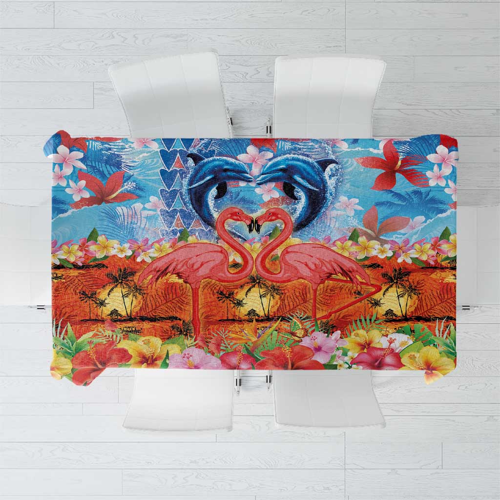 Hawaiian Love-Couple Dolphins and Flamingos Tablecloth LT03 Multicolor - Polynesian Pride