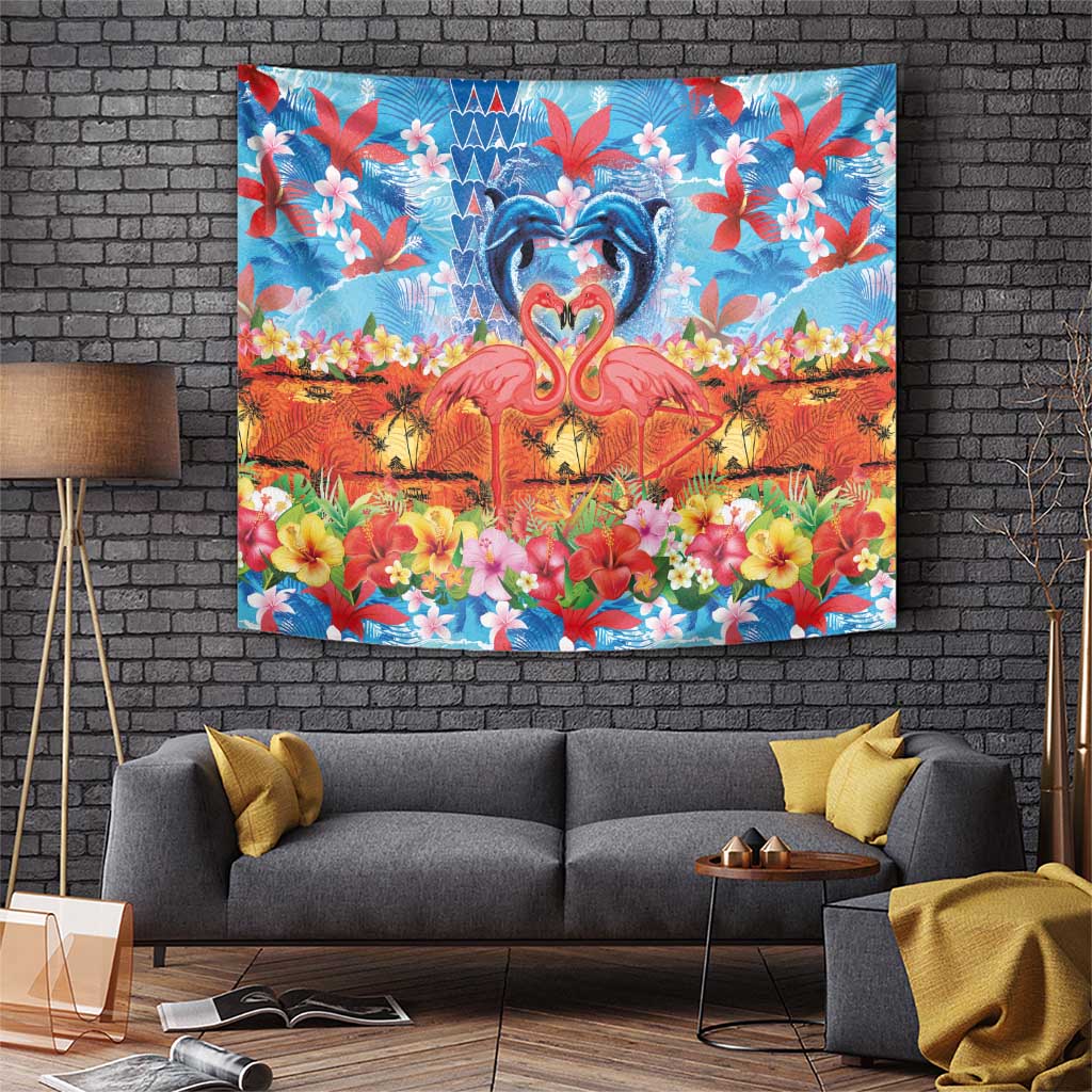Hawaiian Love-Couple Dolphins and Flamingos Tapestry LT03 Multicolor - Polynesian Pride
