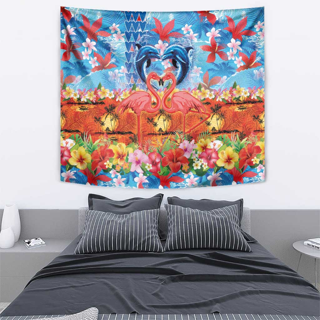 Hawaiian Love-Couple Dolphins and Flamingos Tapestry LT03 - Polynesian Pride