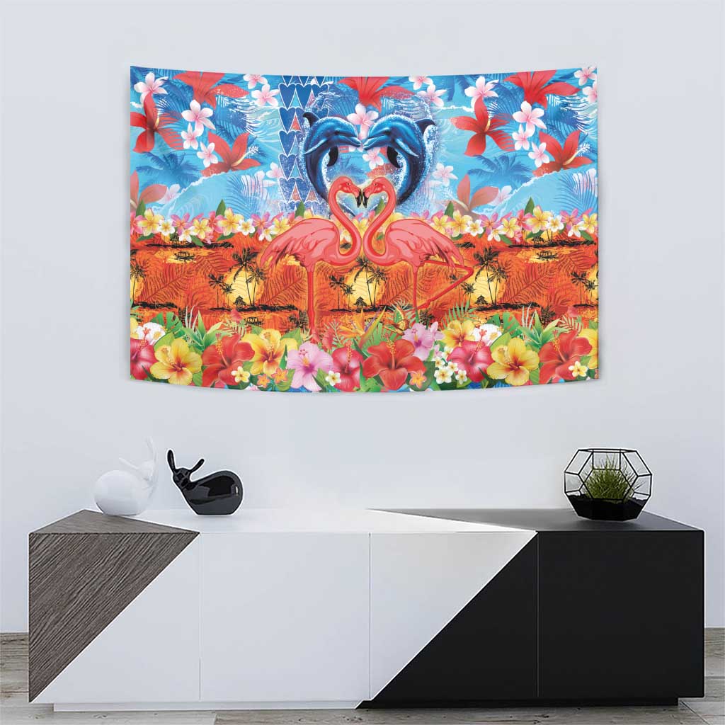 Hawaiian Love-Couple Dolphins and Flamingos Tapestry LT03 - Polynesian Pride