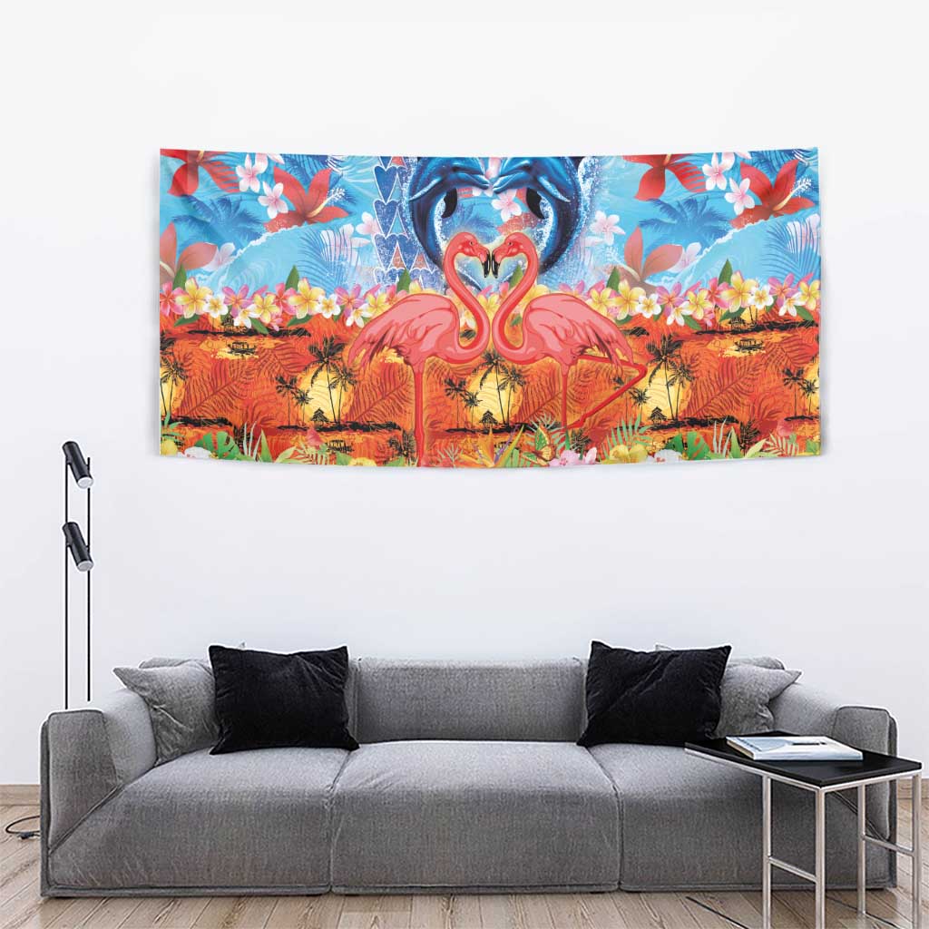 Hawaiian Love-Couple Dolphins and Flamingos Tapestry LT03 - Polynesian Pride