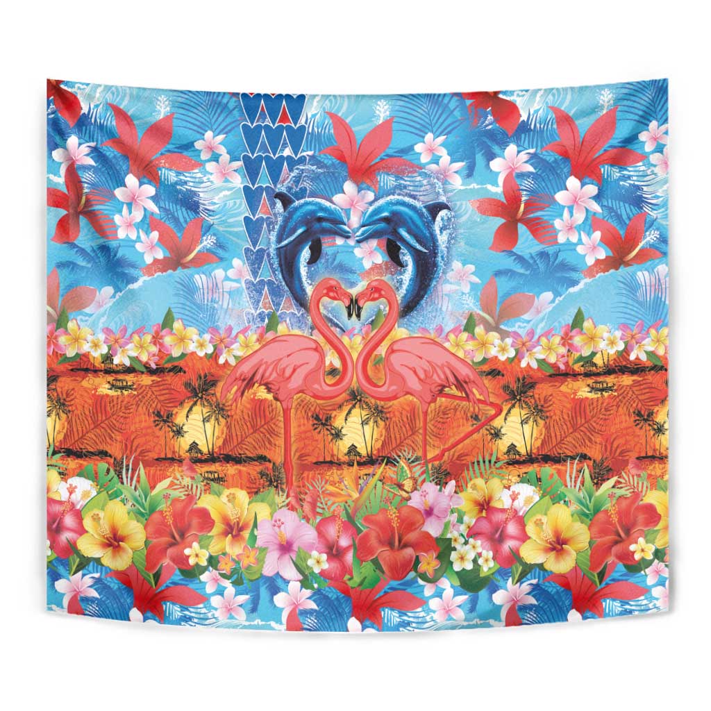 Hawaiian Love-Couple Dolphins and Flamingos Tapestry LT03 - Polynesian Pride