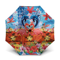 Hawaiian Love-Couple Dolphins and Flamingos Umbrella LT03 One Size Folded 11.42 inch Opened Diameter 37.4 inch Multicolor - Polynesian Pride
