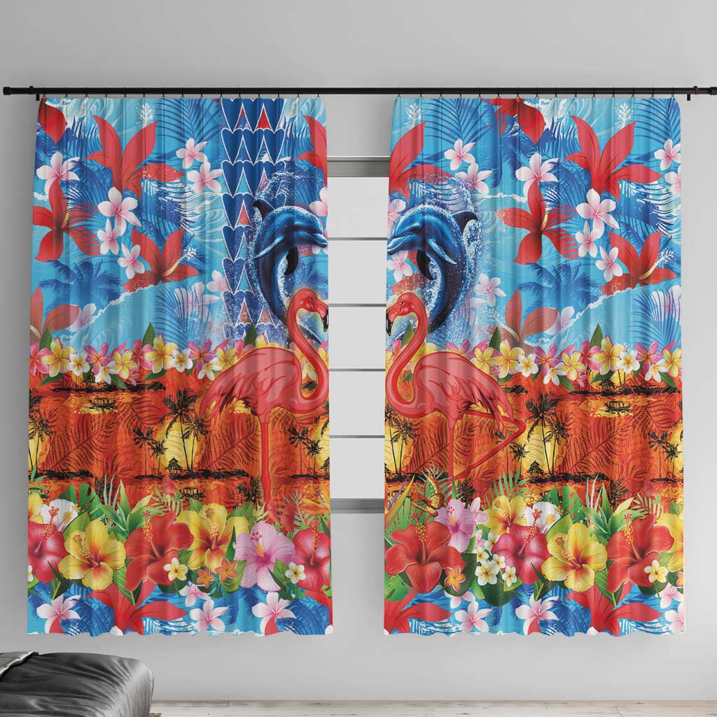 Hawaiian Love-Couple Dolphins and Flamingos Window Curtain LT03 With Hooks Multicolor - Polynesian Pride