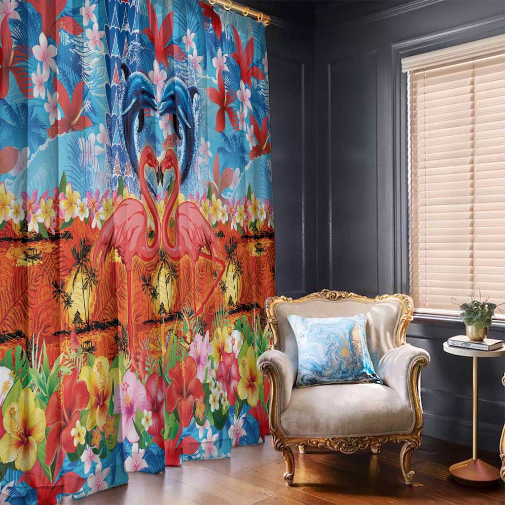 Hawaiian Love-Couple Dolphins and Flamingos Window Curtain LT03 - Polynesian Pride