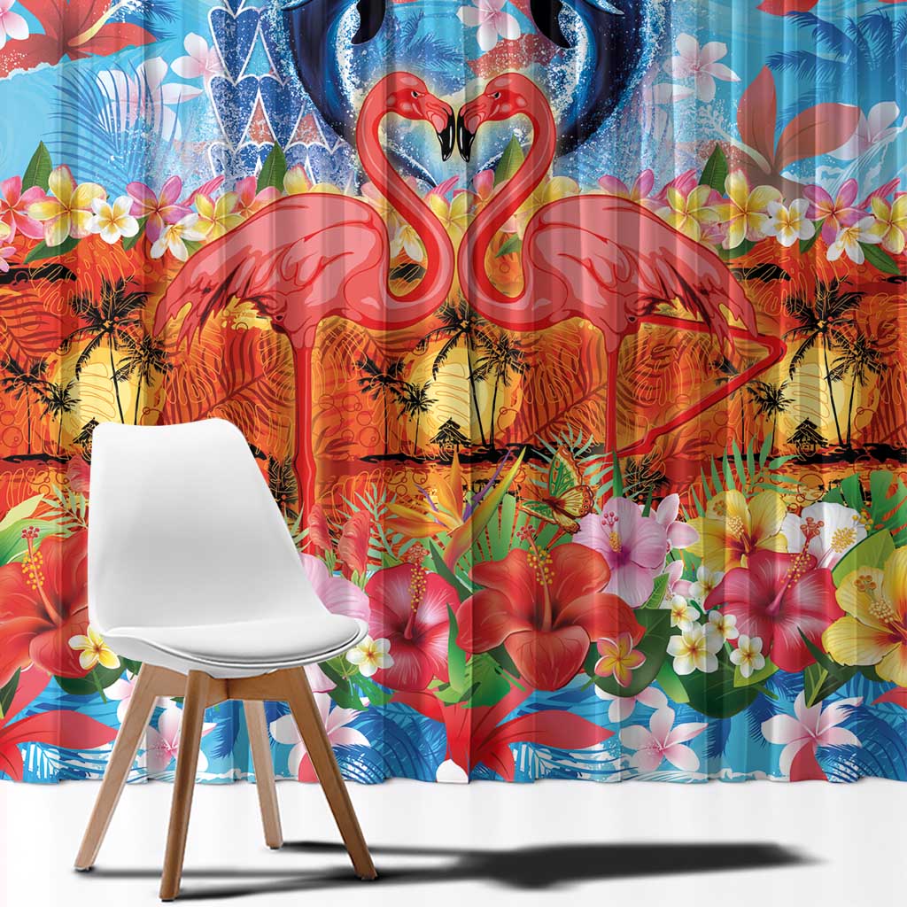 Hawaiian Love-Couple Dolphins and Flamingos Window Curtain LT03 - Polynesian Pride