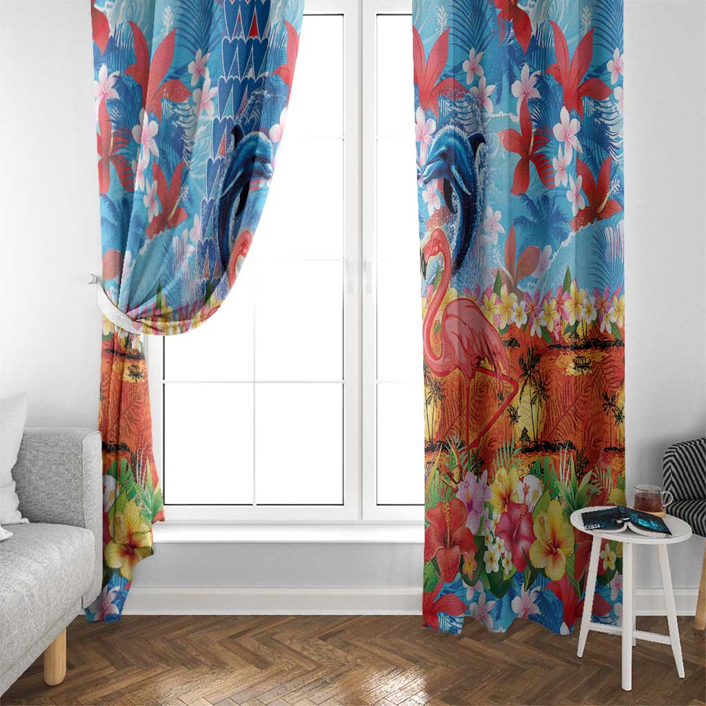 Hawaiian Love-Couple Dolphins and Flamingos Window Curtain LT03 - Polynesian Pride