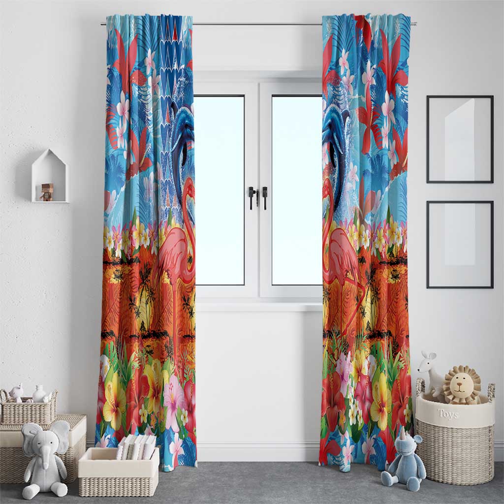 Hawaiian Love-Couple Dolphins and Flamingos Window Curtain LT03 - Polynesian Pride