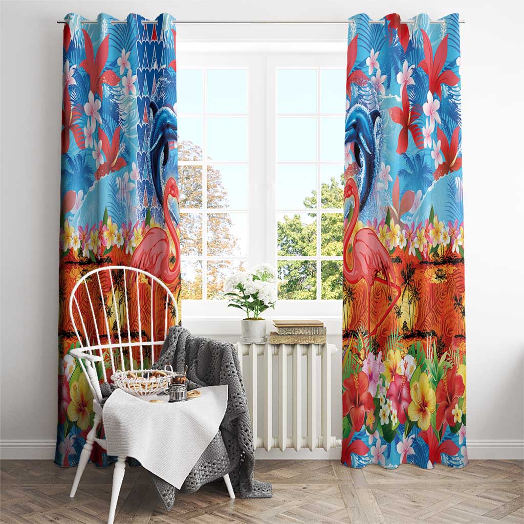 Hawaiian Love-Couple Dolphins and Flamingos Window Curtain LT03 - Polynesian Pride