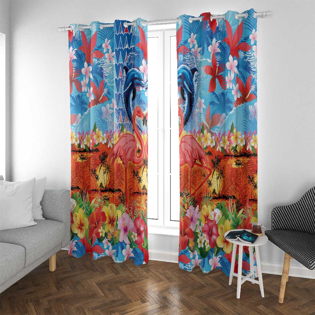 Hawaiian Love-Couple Dolphins and Flamingos Window Curtain LT03 With Grommets Multicolor - Polynesian Pride