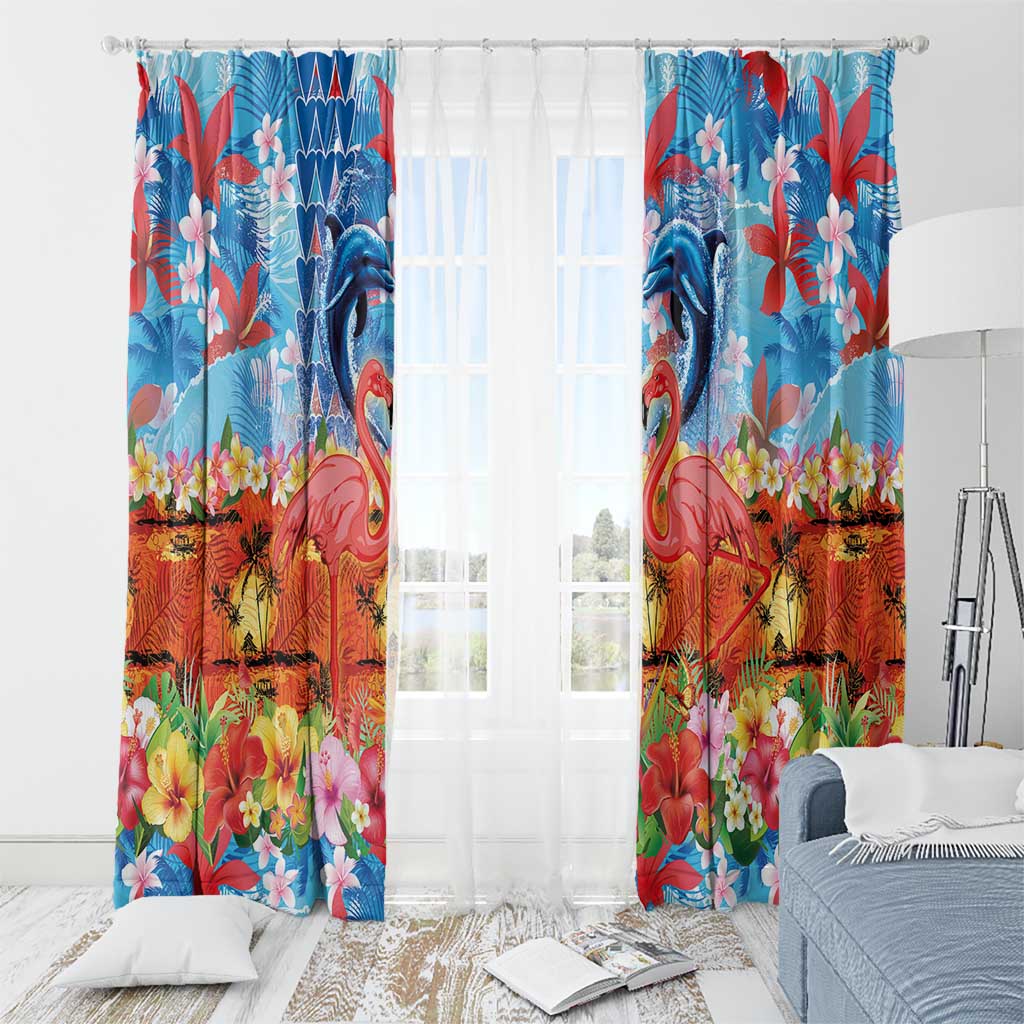 Hawaiian Love-Couple Dolphins and Flamingos Window Curtain LT03 - Polynesian Pride