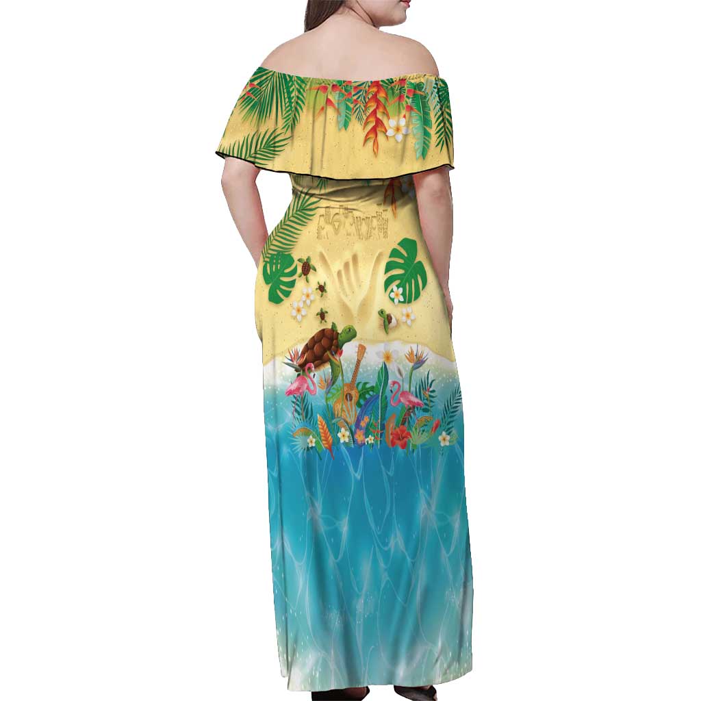 Hawaiian Alohawaii Off Shoulder Maxi Dress Tropical Plants and Animals on The Beach LT03 - Polynesian Pride