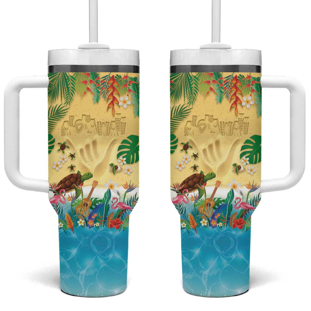 Hawaiian Alohawaii Tumbler With Handle Tropical Plants and Animals on The Beach LT03 One Size: 40 oz Multicolor - Polynesian Pride