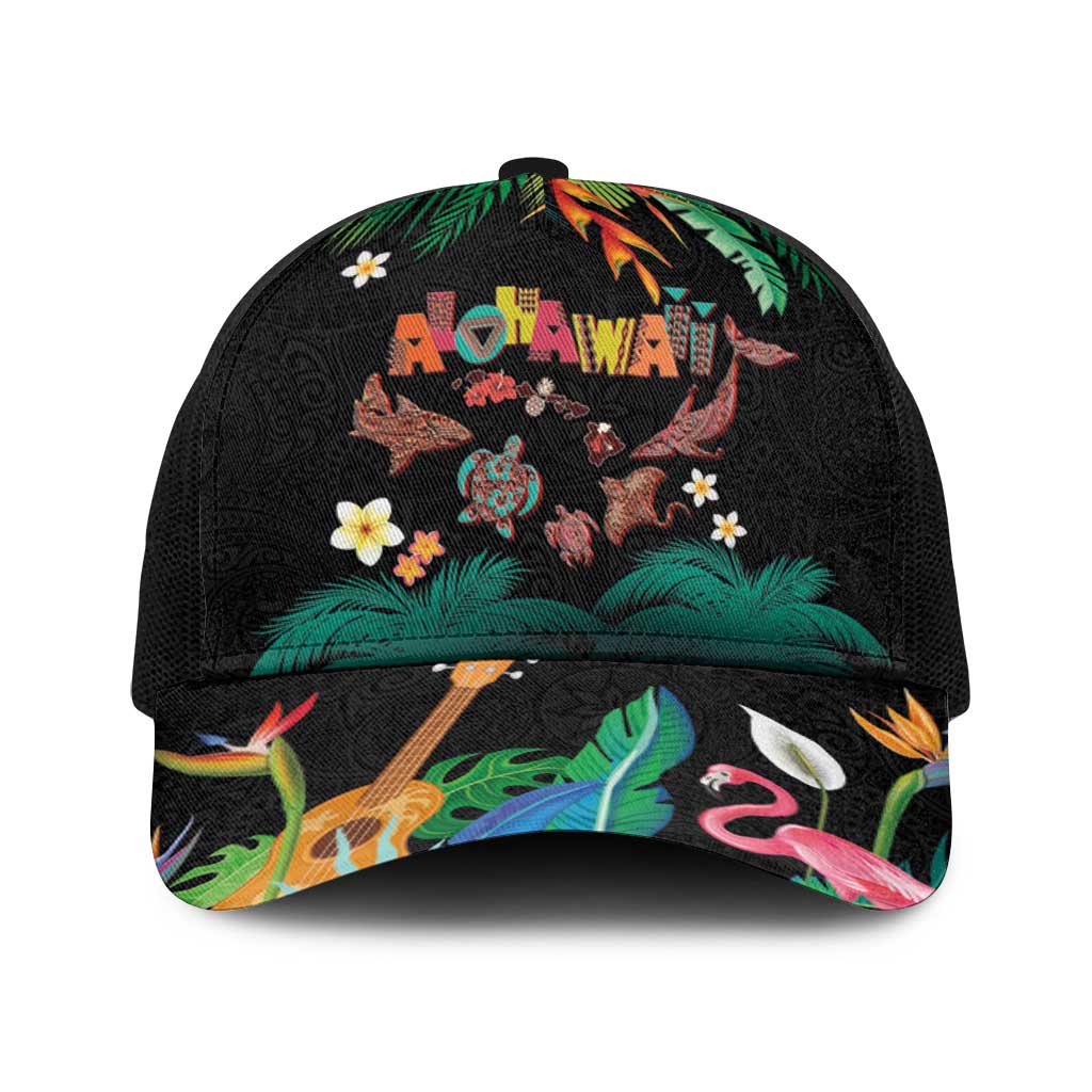 Hawaiian Alohawaii Baseball Net Cap Tribal Sea Animals Tattoo and Tropical Plants LT03 One Size Black Black - Polynesian Pride