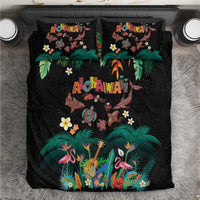 Hawaiian Alohawaii Bedding Set Tribal Sea Animals Tattoo and Tropical Plants LT03 Black - Polynesian Pride