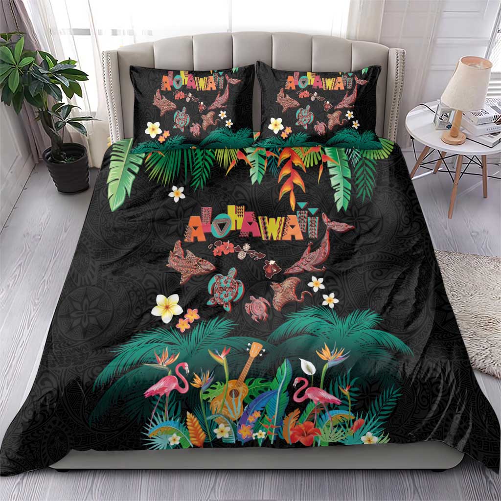 Hawaiian Alohawaii Bedding Set Tribal Sea Animals Tattoo and Tropical Plants LT03 - Polynesian Pride