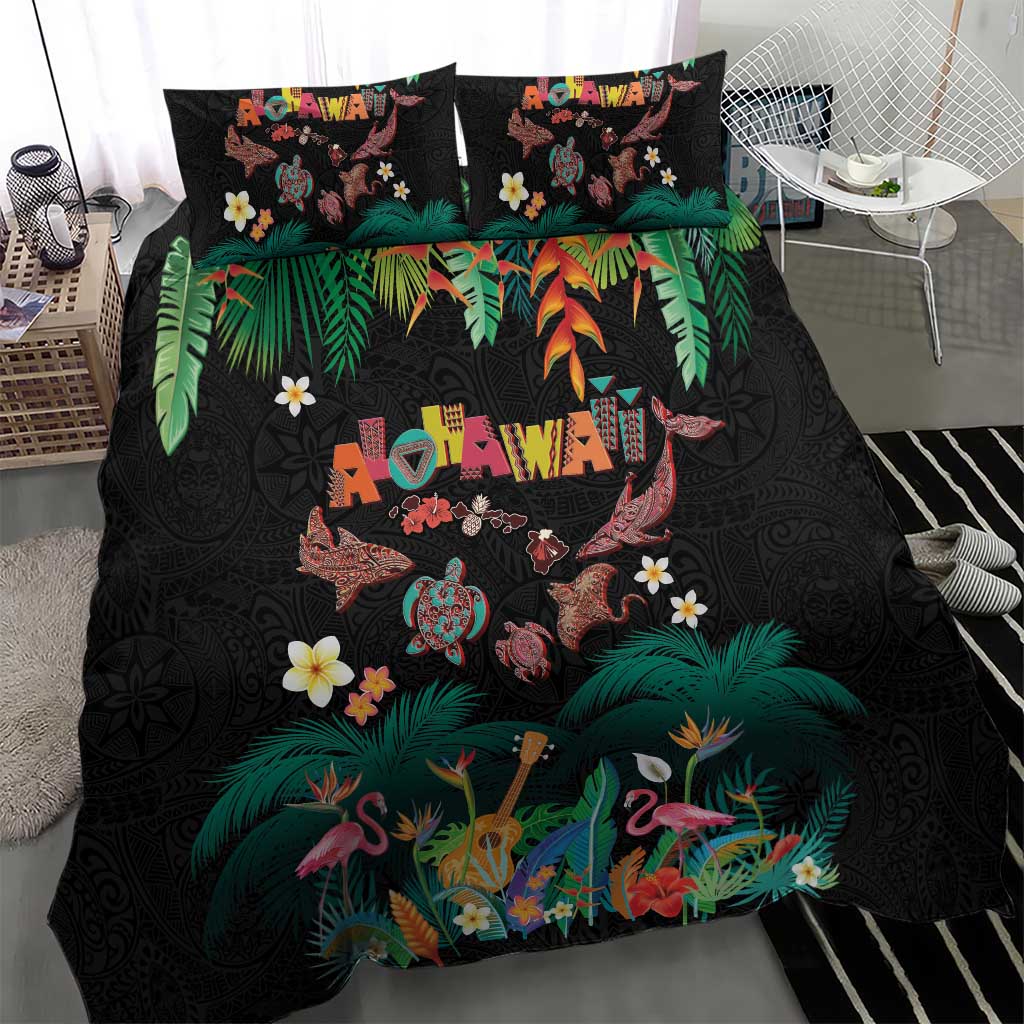 Hawaiian Alohawaii Bedding Set Tribal Sea Animals Tattoo and Tropical Plants LT03 - Polynesian Pride