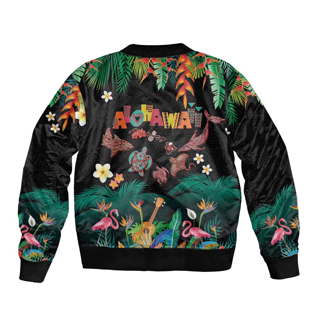 Hawaiian Alohawaii Bomber Jacket Tribal Sea Animals Tattoo and Tropical Plants LT03 - Polynesian Pride