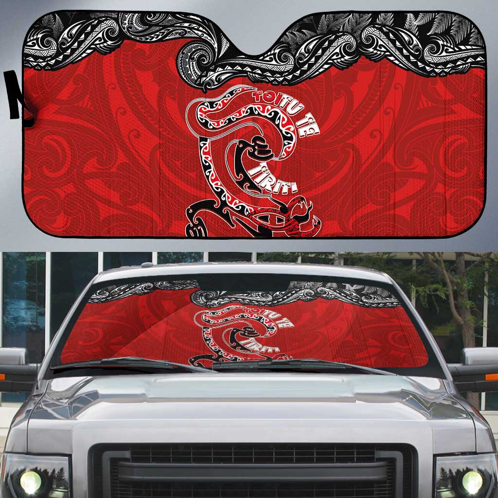 Aotearoa Toitu Te Tiriti Auto Sun Shade Taniwha Tribal Motifs LT03 Multicolor - Polynesian Pride