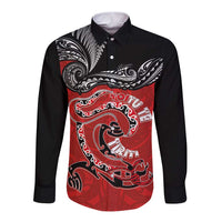 Personalised Aotearoa Toitu Te Tiriti Long Sleeve Button Shirt Taniwha Tribal Motifs LT03 Unisex Multicolor - Polynesian Pride