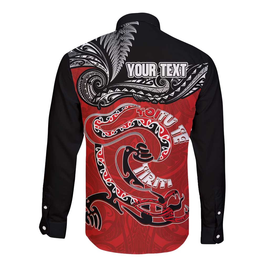 Personalised Aotearoa Toitu Te Tiriti Long Sleeve Button Shirt Taniwha Tribal Motifs LT03 - Polynesian Pride