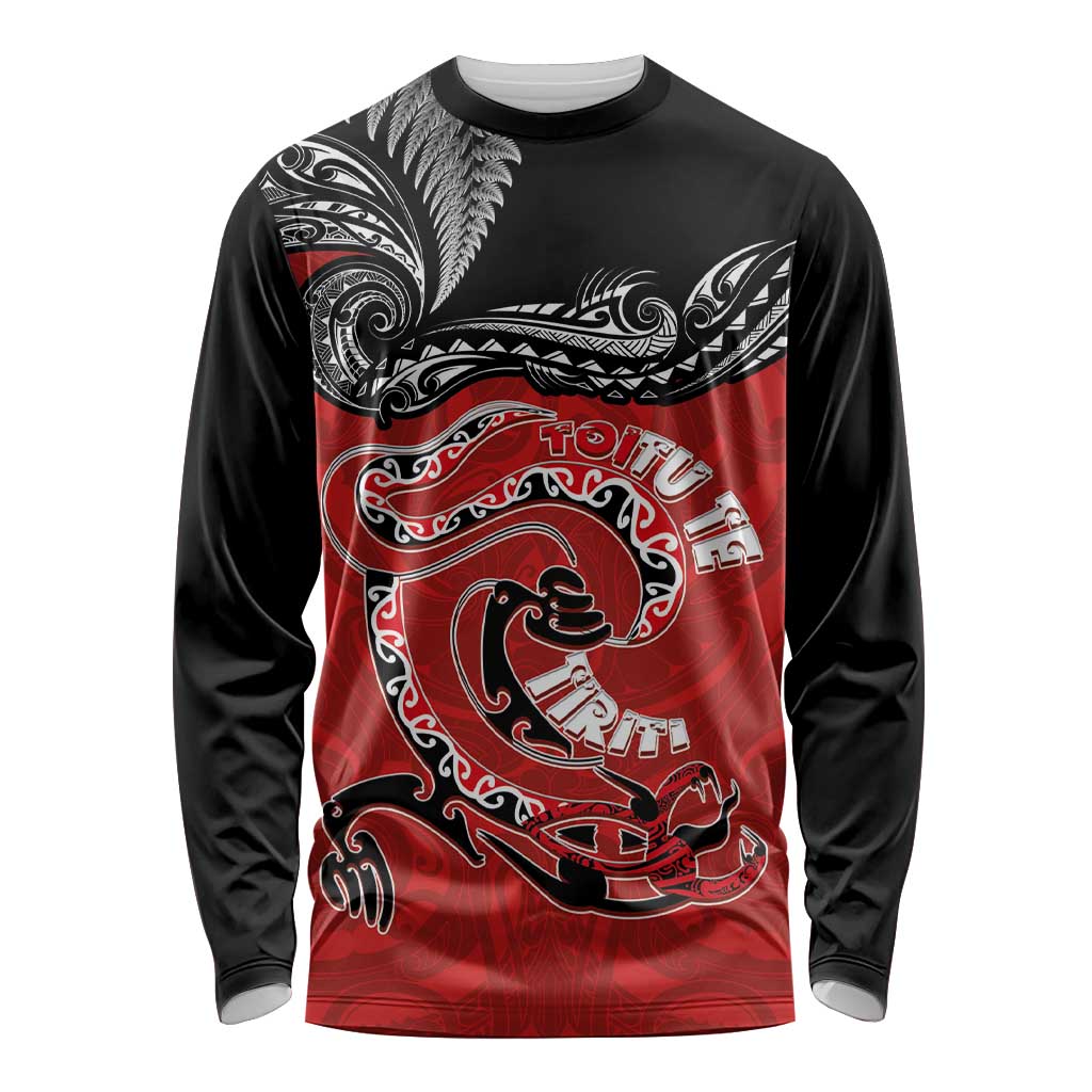 Personalised Aotearoa Toitu Te Tiriti Long Sleeve Shirt Taniwha Tribal Motifs LT03 Unisex Multicolor - Polynesian Pride