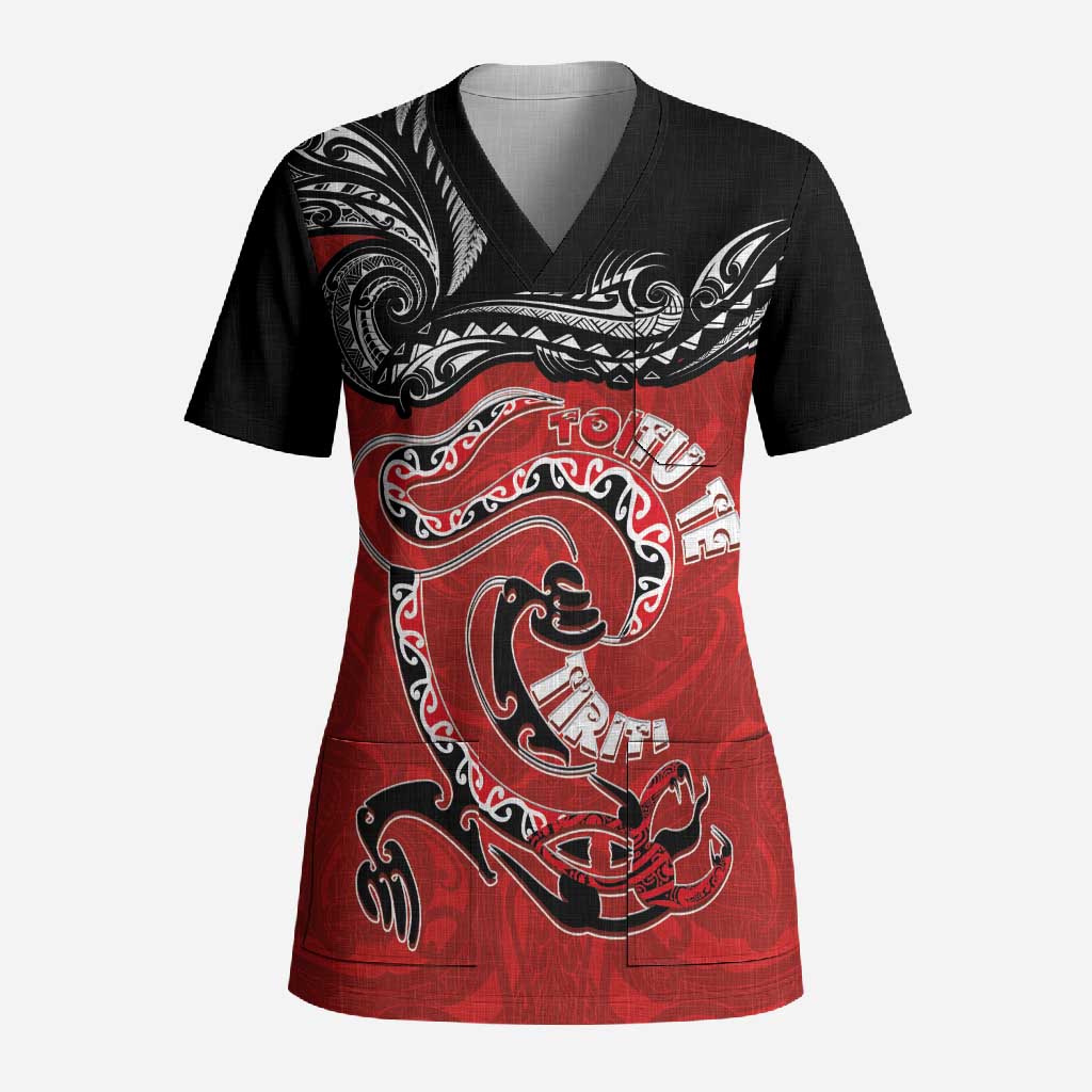 Personalised Aotearoa Toitu Te Tiriti Scrub Top Taniwha Tribal Motifs LT03 Adult Multicolor - Polynesian Pride