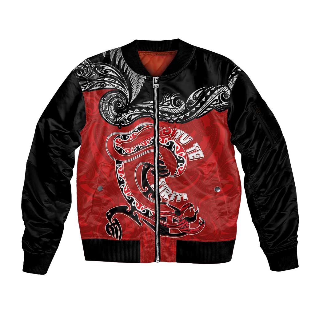 Personalised Aotearoa Toitu Te Tiriti Sleeve Zip Bomber Jacket Taniwha Tribal Motifs LT03 Unisex Multicolor - Polynesian Pride