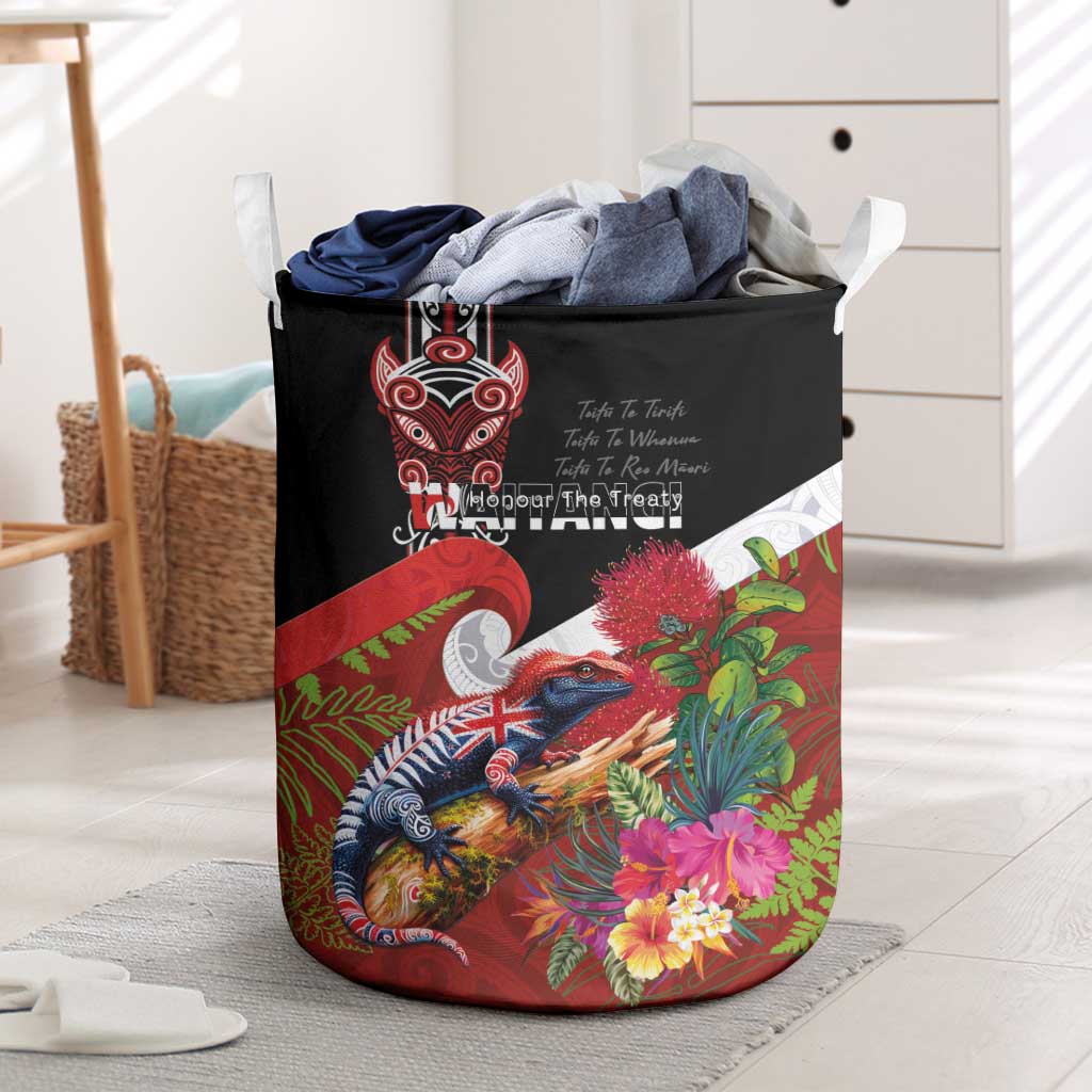 Aotearoa Toitu Te Tiriti Laundry Basket Waitangi-Honour The Treaty NZ Tuatara and Plants LT03 Multicolor - Polynesian Pride